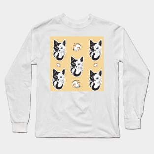 Black And White Cat And Mouse Pattern Long Sleeve T-Shirt